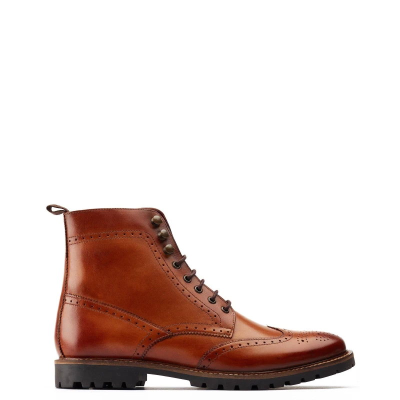 Image of Base London Mens Boone Lace Up Leather Formal Ankle Boots UK Size 7 (EU 41) TAN BAS217-TAN-7