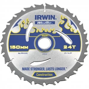 Image of Irwin Weldtec Construction Saw Blade 150mm 24T 20mm