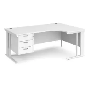 image of Office Desk Right Hand Corner Desk 1800mm With Pedestal White Top With White Frame 1200mm Depth Maestro 25 MCM18ERP3WHWH