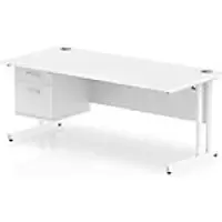 Image of Dynamic Rectangular Office Desk White MFC Cantilever Leg White Frame Impulse 1 x 2 Drawer Fixed Ped 1800 x 800 x 730mm