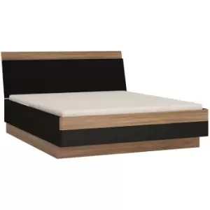 image of Monaco 160cm king size bed in Oak and Black - Stirling Oak with matte Black fronts