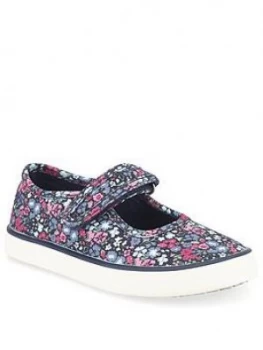 Image of Start-rite Girls Blossom Canvas Plimsoll, Navy Floral, Size 5.5 Younger