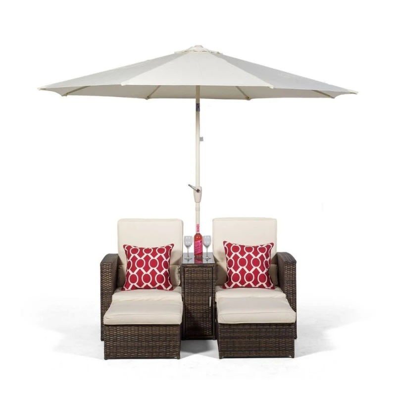 Image of Thats Furniture Giardino Nevada Double Reclining Rattan Sun Loungers Set in Brown Brown Unisex