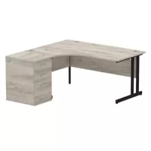 Image of Impulse 1600mm Left Crescent Office Desk Grey Oak Top Black Cantilever Leg Workstation 600 Deep Desk High Pedestal