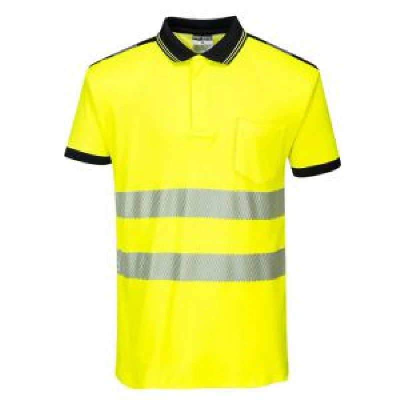 Image of Portwest PW3 Hi Vis Cotton Comfort Polo Short Sleeve Shirt T180YBRXS Colour: Yellow / Black