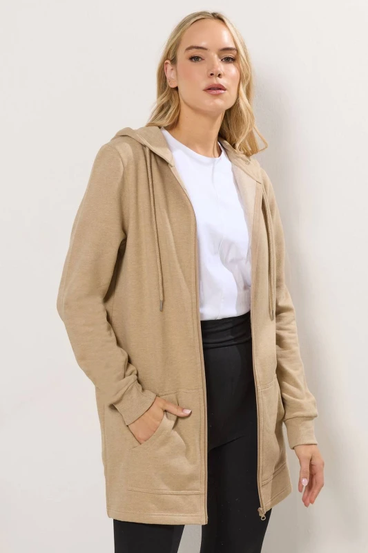 Image of Long Tall Sally Womens Tall Cotton Longline Hoodie in Natural Size: 8 Natural Female 8