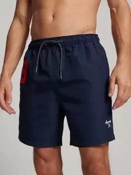 image of Superdry Vintage Polo Swimshorts - Navy, Size 2XL, Men