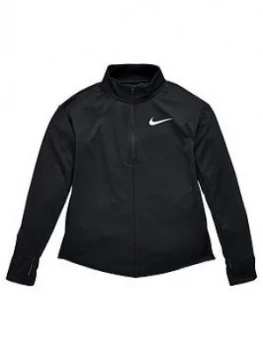 image of Nike Older Childrens Run Long Sleeve Half Zip Top - Black Silver