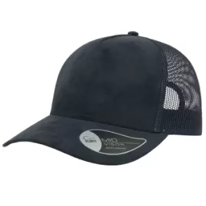 Image of Atlantis Rapper Faux Suede 5 Panel Trucker Cap (One Size) (Navy)
