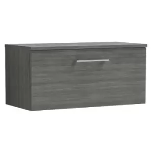 image of Arno Anthracite 800mm Wall Hung Single Drawer Vanity Unit with Worktop - ARN525W - Anthracite - Nuie