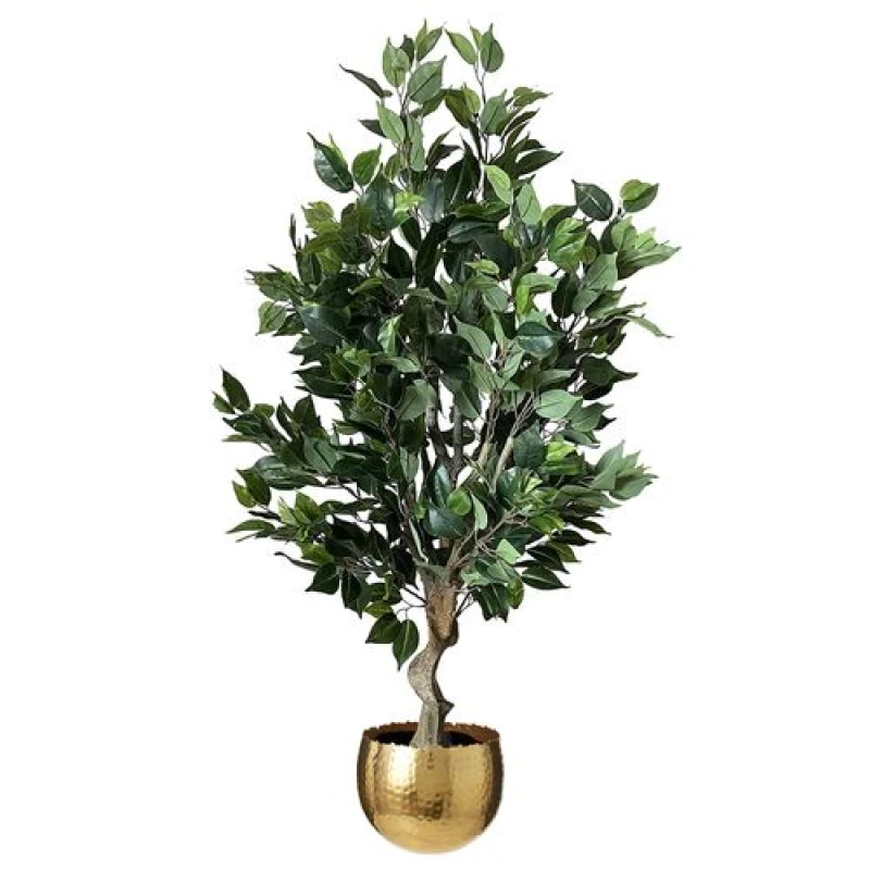 Image of Leaf 100cm Premium Artificial Ficus Twist Tree Gold Curve Planter
