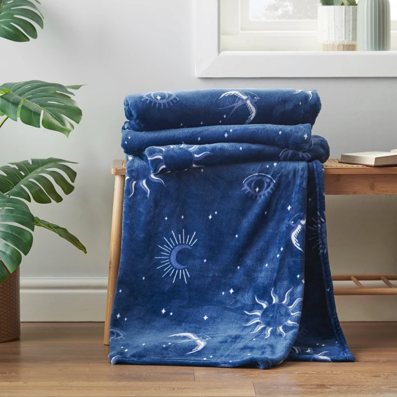 Image of Sassy B 'Astrology' Cosy Fleece Oversized Blanket Throw Navy