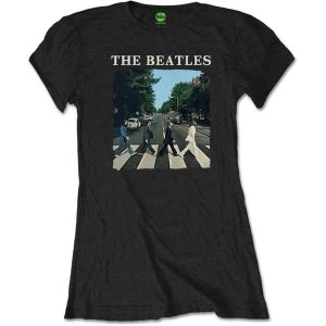 Image of The Beatles - Abbey Road & Logo Womens Large T-Shirt - Black