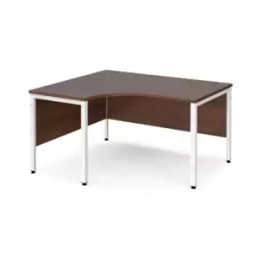 image of Office Desk Left Hand Corner Desk 1400mm Walnut Top With White Frame 1200mm Depth Maestro 25 MB14ELWHW