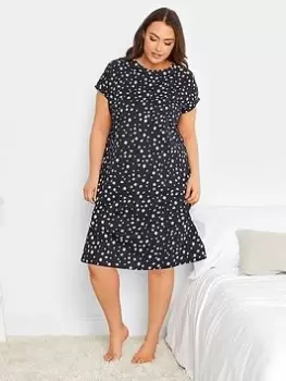 Image of Yours Spring Daisy Button Shoulder Nightdress - Navy, Blue, Size 18-20, Women