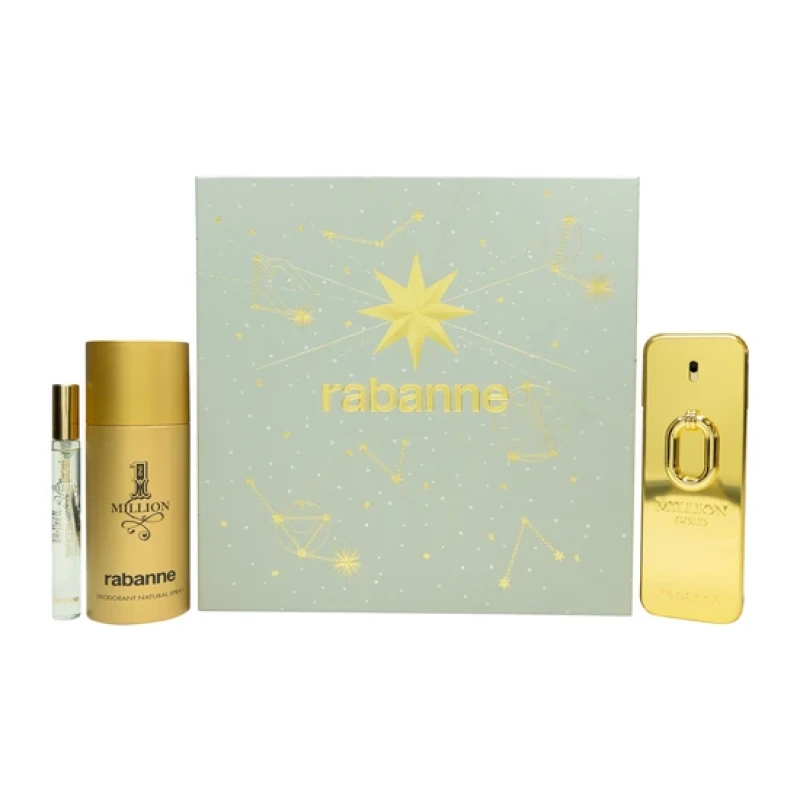 Image of Paco Rabanne Million Gold Gift Set 100ml Eau de Parfum Intense, 150ml Deodorant Spray & 10ml Eau de Parfum Intense