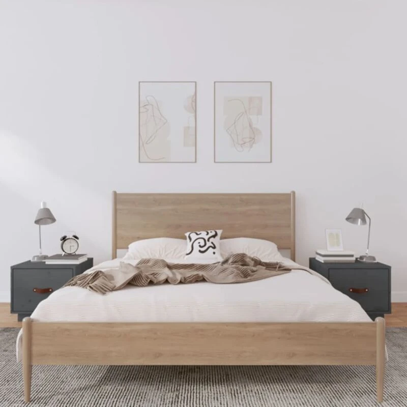 Image of Vidaxl Bedside Cabinets 2 Pcs Grey 40X34X35cm Solid Wood Pine, Grey 818290
