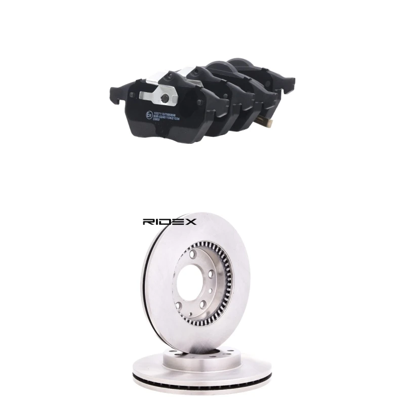 Image of RIDEX 3405B3254 Brake disc and pads set Front Axle, Brake Disc Type: internally vented, prepared for wear warning indicator Brake Set,disc brakes (34