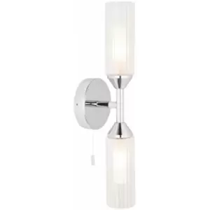 image of Loops - Chrome Plated Twin Bathroom Wall Light - Ribbed Glass Shade & Frosted Diffuser