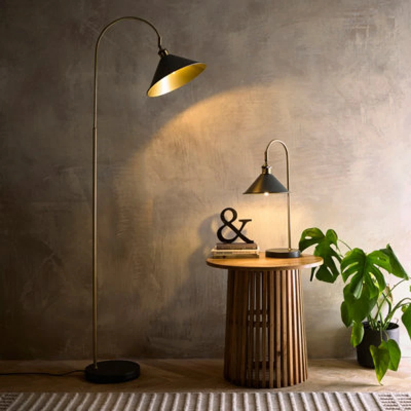 Image of K Living Charcoal Coloured Table Lamp With An Antique Brass Finish