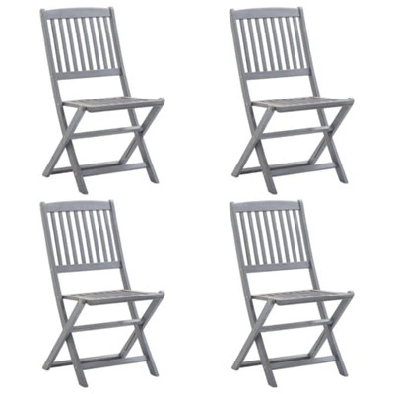 Image of vidaXL 4x Solid Acacia Wood Folding Outdoor Chairs Garden Balcony Patio Seat