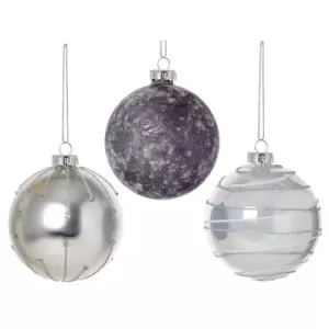 image of Silver, White, Grey Silver Effect Glass Multi Finish Bauble