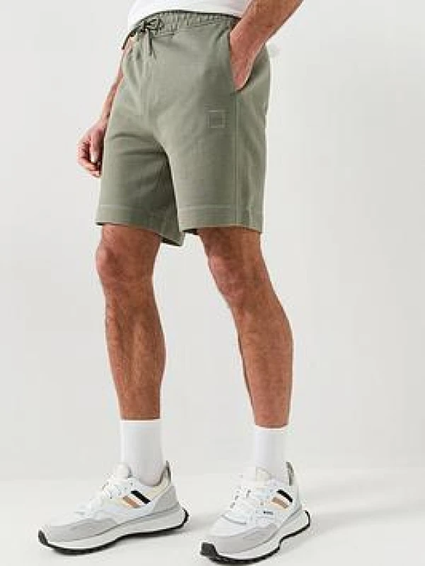 Image of Boss Mens BOSS Orange Mid-Length Elasticated Drawstring Fleece Shorts - Grey Male M