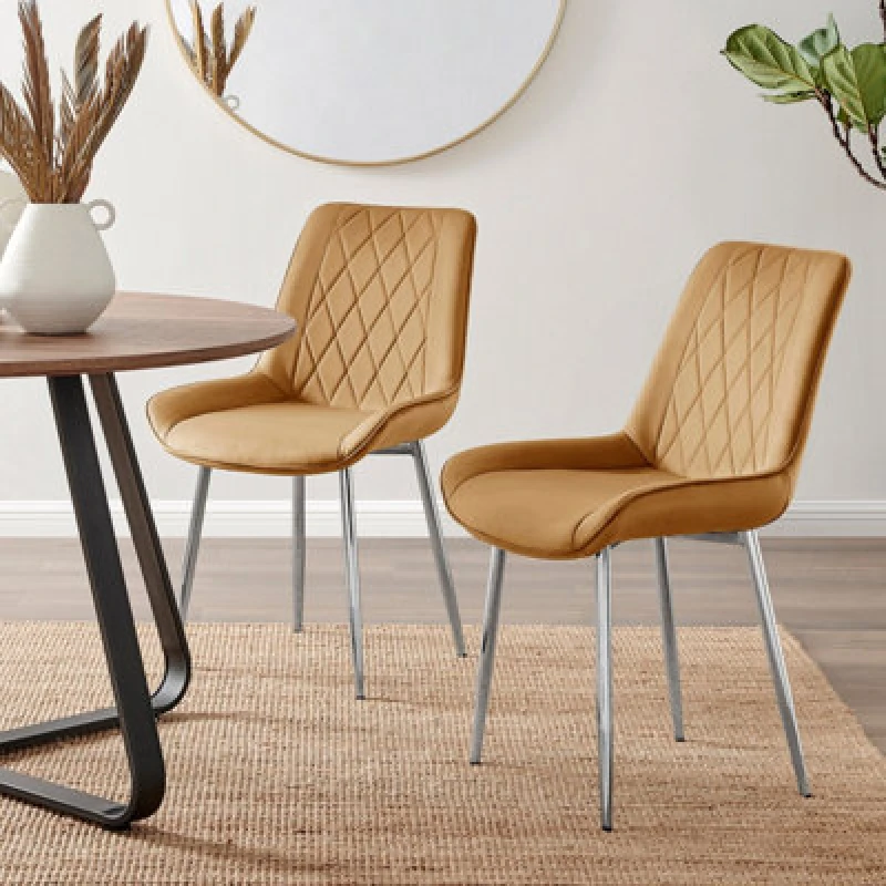 Image of FurnitureboxUK FurnitureboxUK 2x Pesaro Velvet Silver Leg Luxury Dining Chairs in Mustard Mustard One Size Unisex 5056542630255