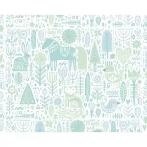Image of Origin Murals Scandi Forest Animals Teal Blue Wall Mural - 3 x 2.4m