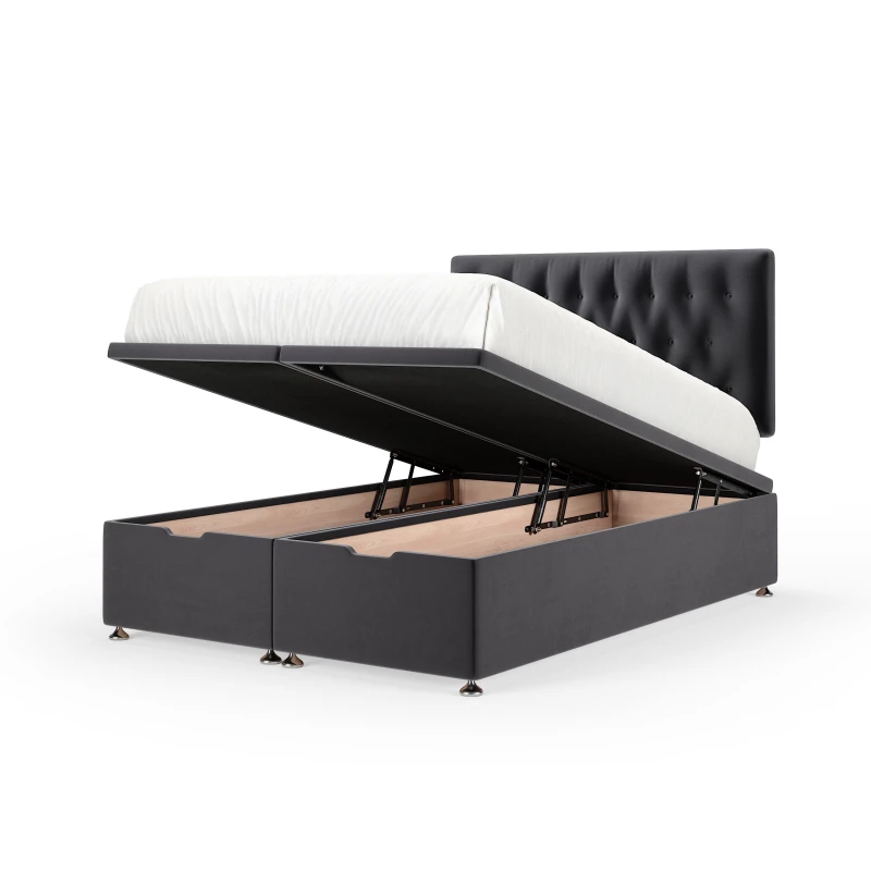 Image of Bedmaster Bedmaster Plush Velvet Ottoman Divan Base And Button Headboard in Grey Size: Super King Grey Super King Unisex 7867870247828