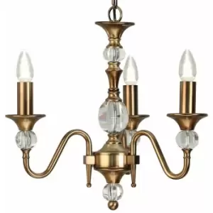 image of Loops - Diana Ceiling Pendant Chandelier Antique Brass & K9 Crystal Curved 3 Lamp Light