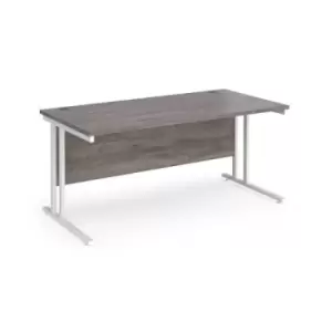 image of Maestro 25 straight desk 1600mm x 800mm - white cantilever leg frame and grey oak top