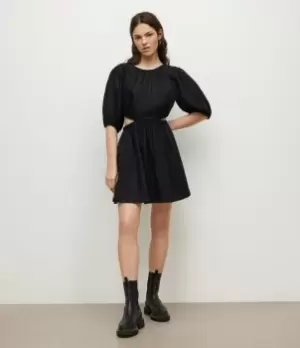 Image of AllSaints Womens Womens Cotton Colette Linen Mini Dress, Black, Size: 14, Black