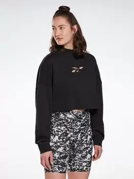 Image of Reebok Studio Vector Knit Crew Sweatshirt, Grey, Size XS, Women