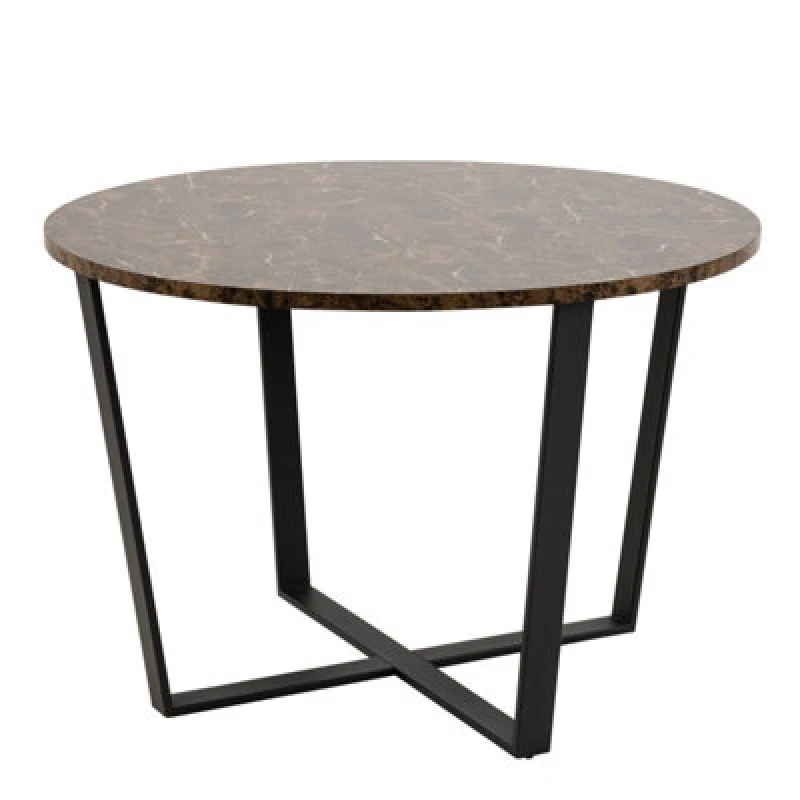 Image of Furniture To Go Amble Round Dining Table With Brown Marble Melamine Top & Black Legs