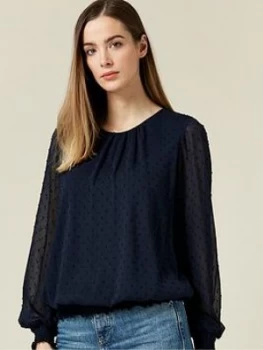 Image of Wallis Dobby Plain Spot Blouse - Navy Blue, Navy Blue, Size 10, Women