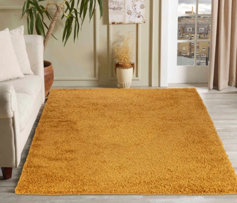 Image of Desire Rugs Plain Living Room Shaggy Area Rugs Gold 80X150 Cm