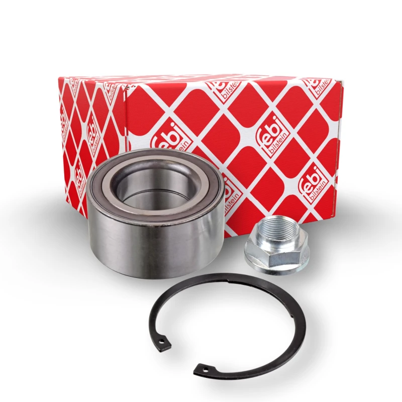 Image of FEBI BILSTEIN 102839 Wheel bearing kit with axle nut, Front Axle Right, with ABS sensor ring Wheel Bearing Kit (654)