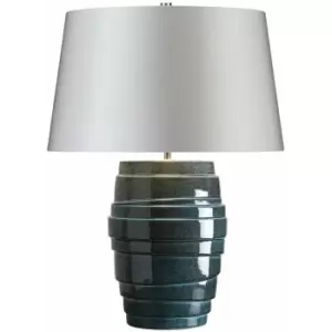 image of Loops - Table Lamp Linear Ridged Blue Glaze Silver Sheer Fabric Shade LED E27 60W