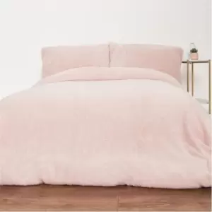 image of I Saw It First Teddy Fleece King Duvet Cover and Pillow Case Set - Pink