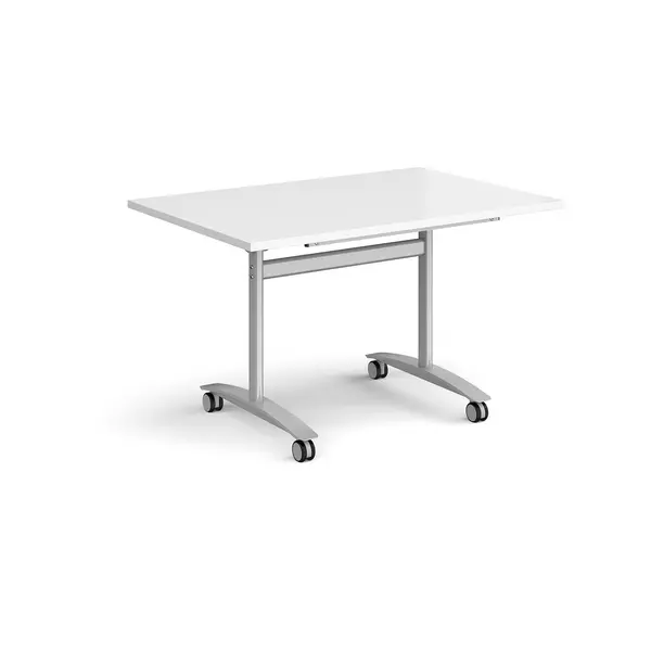 Image of Rectangular Deluxe Fliptop Meeting Table with Silver Frame 1200mm x 800mm - White