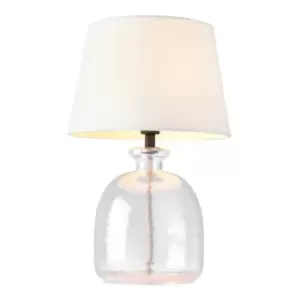 image of Lyra & Cici 1 Light Table Lamp Clear Textured Glass, Ivory Linen Mix Fabric