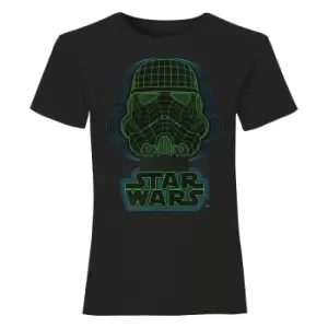 Image of Star Wars Girls Wireframe Stormtrooper Helmet T-Shirt (10-11 Years) (Black)