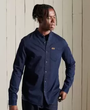 Image of Superdry Mens Indigo Henley Workwear Shirt Light Blue / Indigo Pinstripe - Size: M