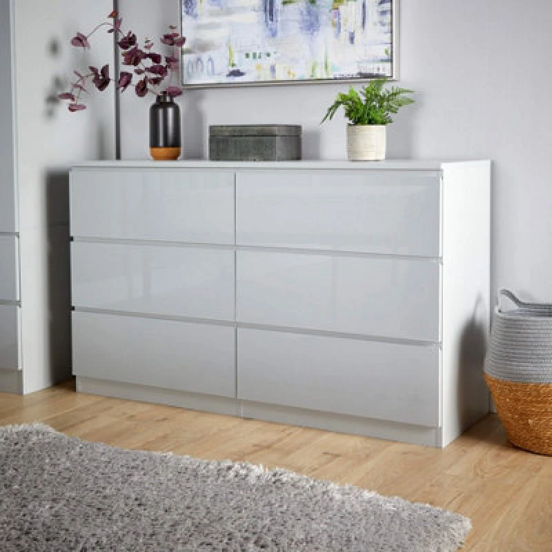 Image of Home Source Lugano Storage Chest With 6 Drawers Grey