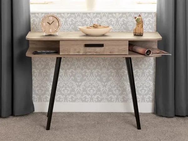 Image of Seconique Saxton Mid Oak and Concrete Effect 1 Drawer Console Table