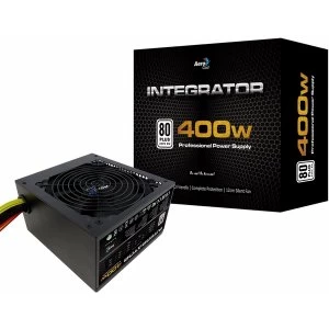 image of Aerocool Integrator 400W PSU 80 Plus 12cm Black Fan Active PFC TW Caps UK Lead