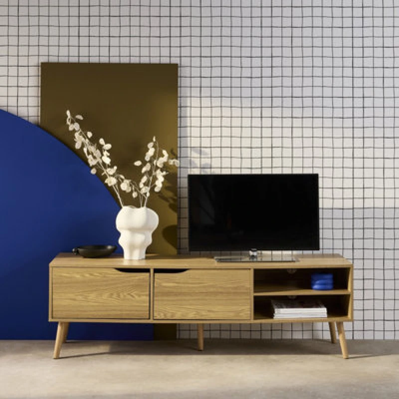 Image of Sweeek - Ash-Effect TV Stand 2 Doors 1 Shelf 160Cm