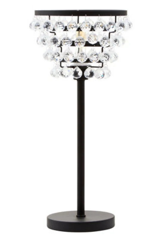 Image of Orsina Clear Crystal Table Lamp With Black Metal Frame, Elegant Crystal Beaded Table Lamp For Living Room
