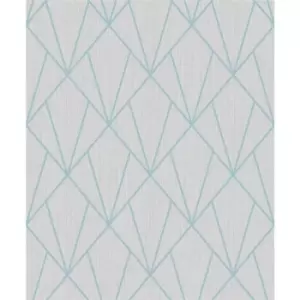 image of Indra - Grey & Turquoise Diamond Geometric Glitter Wallpaper Living Room Bedroom Wall Paper Rolls - Grey & Turquoise